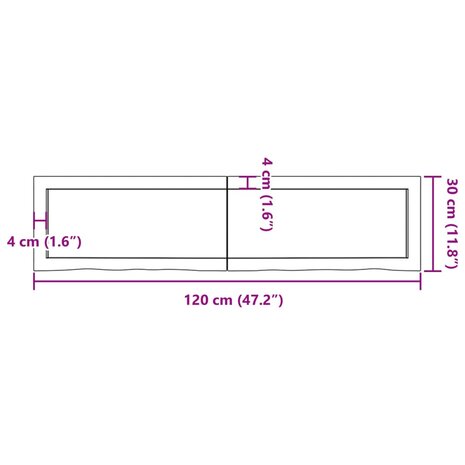 Wastafelblad 120x30x(2-4) cm behandeld massief hout donkerbruin 10