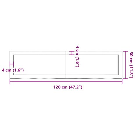 Wastafelblad 120x30x(2-6) cm behandeld massief hout donkerbruin 10