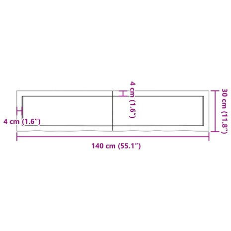 Wastafelblad 140x30x(2-4) cm behandeld massief hout donkerbruin 10