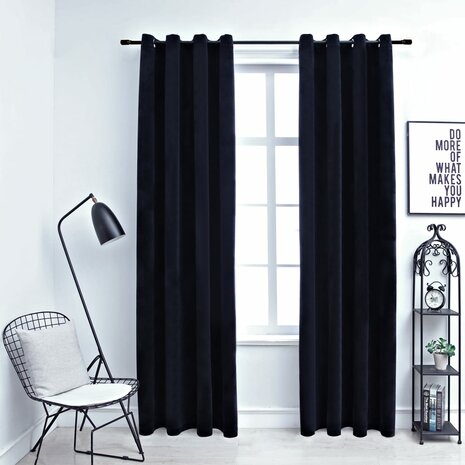 Gordijn verduisterend met ringen 2 st 140x225 cm fluweel zwart 1
