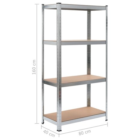 Opbergrek 4-laags 2 st staal & bewerkt hout zilverkleurig 10
