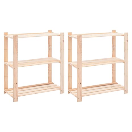 Opbergrekken 3-laags 2 st 80x38x90 cm massief grenenhout 150 kg 1