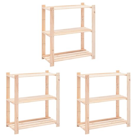 Opbergrekken 3-laags 3 st 80x38x90 cm massief grenenhout 150 kg 1