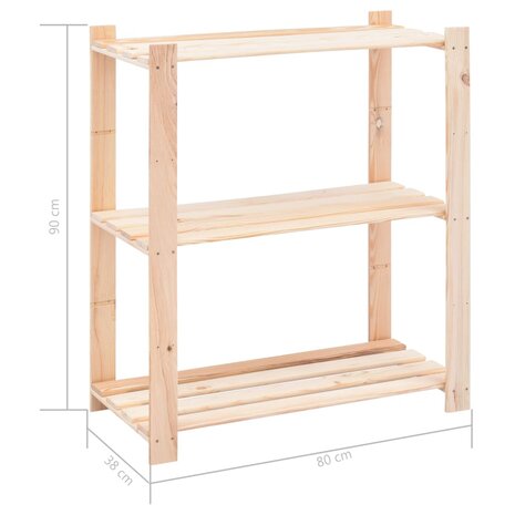 Opbergrekken 3-laags 3 st 80x38x90 cm massief grenenhout 150 kg 8
