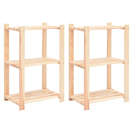Opbergrekken 3-laags 2 st 60x38x90 cm massief grenenhout 150 kg 1
