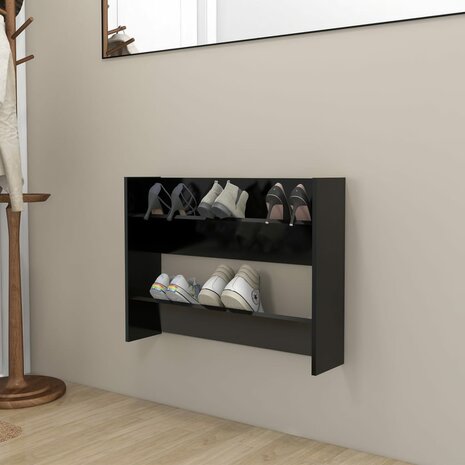 Wandschoenenkast 80x18x60 cm spaanplaat zwart 1