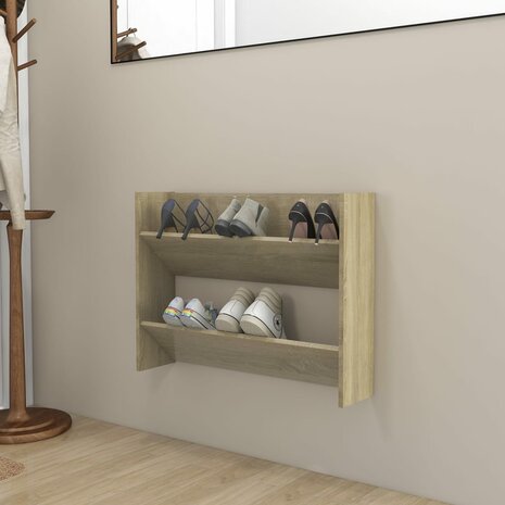 Wandschoenenkast 80x18x60 cm spaanplaat sonoma eikenkleurig 1