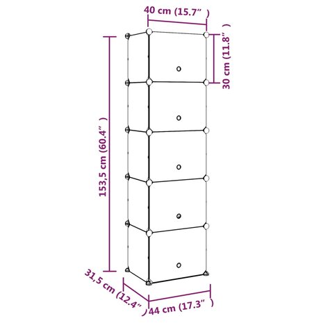 Schoenenrek 44x31,5x153,5 cm polypropeen transparant 8