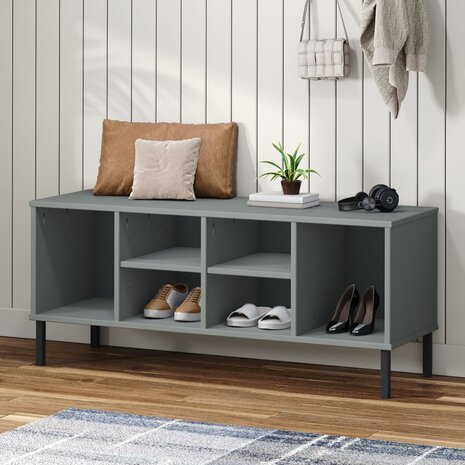 Schoenenrek met metalen poten OSLO 106x35x45 cm grenen grijs 1