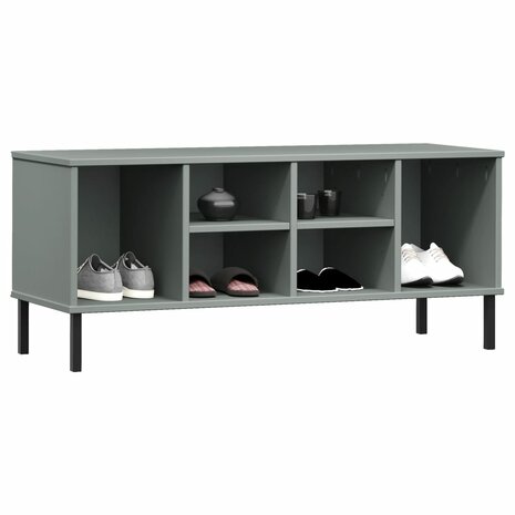 Schoenenrek met metalen poten OSLO 106x35x45 cm grenen grijs 3