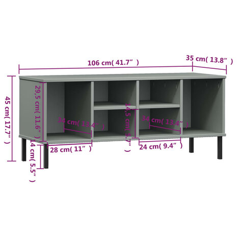 Schoenenrek met metalen poten OSLO 106x35x45 cm grenen grijs 7