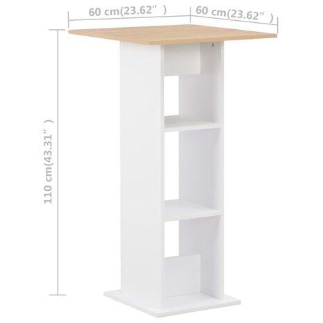 Bartafel 60x60x110 cm wit en sonoma eikenkleurig 6