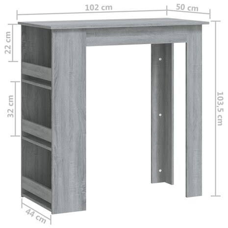 Bartafel met opbergrek 102x50x103,5 cm hout grijs sonoma 7