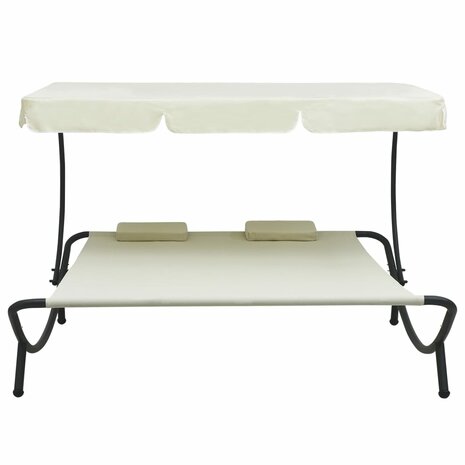 Loungebed met luifel en kussens crèmewit 2