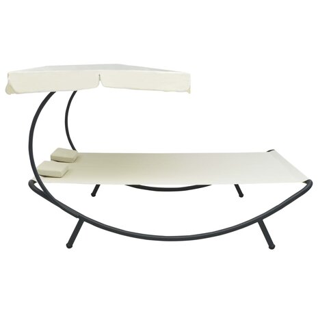 Loungebed met luifel en kussens crèmewit 3