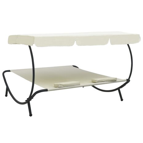 Loungebed met luifel en kussens crèmewit 4