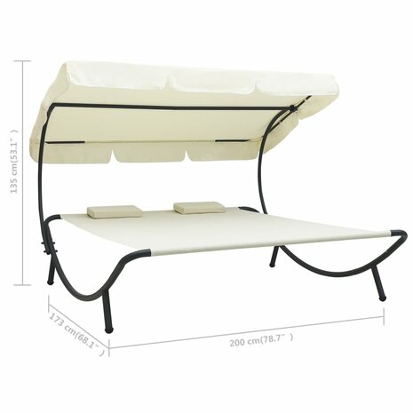 Loungebed met luifel en kussens crèmewit 7