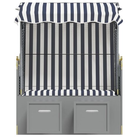Strandstoel met luifel poly rattan en massief hout blauw en wit 5