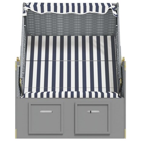 Strandstoel met luifel poly rattan en massief hout blauw en wit 6