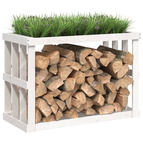 Houtblokhouder 108x52x74 cm massief grenenhout wit 4