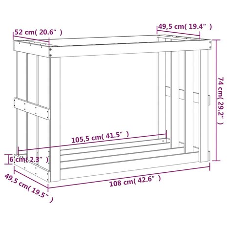 Houtblokhouder 108x52x74 cm massief grenenhout wit 9