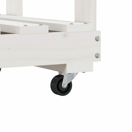 Houtblokhouder met wielen 76,5x40x108 cm massief grenenhout wit 7