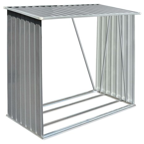Haardhoutschuur 163x83x154 cm gegalvaniseerd staal grijs 2
