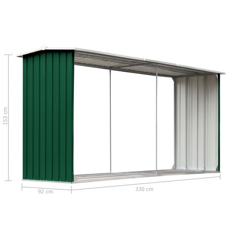 Haardhoutschuur 330x92x153 cm gegalvaniseerd staal groen 6