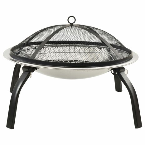 Vuurschaal en barbecue 2-in-1 met pook 56x56x49 cm rvs 4