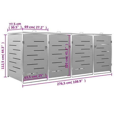 Containerberging vierdubbel 276,5x77,5x112,5 cm roestvrij staal 12