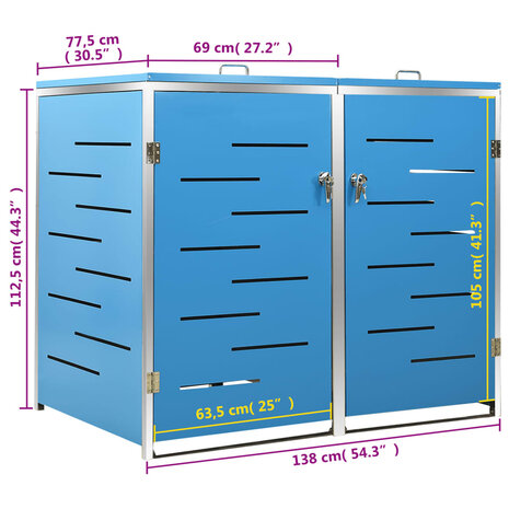 Containerberging dubbel 138x77,5x112,5 cm roestvrij staal 12