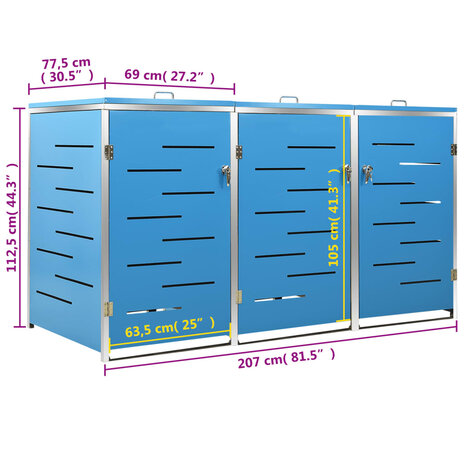 Containerberging driedubbel 207x77,5x112,5 cm roestvrij staal 12