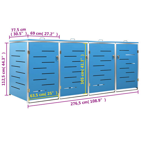 Containerberging vierdubbel 276,5x77,5x112,5 cm roestvrij staal 12