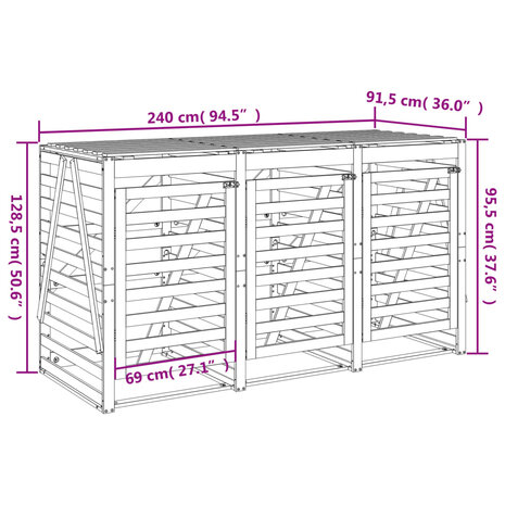 Containerberging drievoudig massief grenenhout wit 12