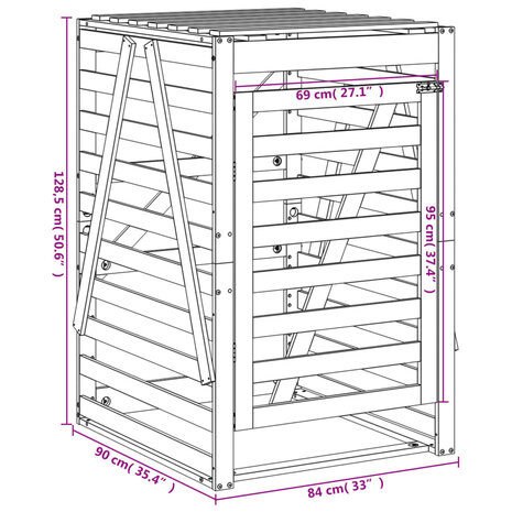 Containerberging 84x90x128,5 cm massief grenenhout grijs 12