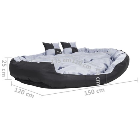 Hondenkussen omkeerbaar en wasbaar 150x120x25 cm grijs en zwart 11