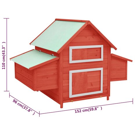 Kippenhok 152x96x110 cm massief vurenhout rood en wit 8