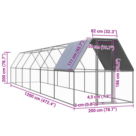 Kippenhok 2x12x2 m gegalvaniseerd staal 5