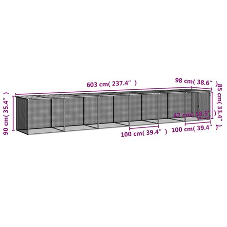 Kippenhok met dak 603x98x90 cm gegalvaniseerd staal antraciet 9