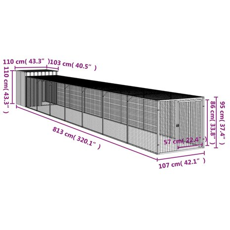 Kippenhok met ren 110x813x110 cm gegalvaniseerd staal antraciet 8