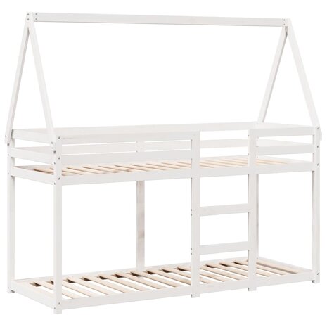 Stapelbed met bedhuis massief grenenhout wit 80x200 cm 2