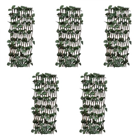 Tuinlatwerk 5 st met kunstbladeren 180x30 cm wilg 1