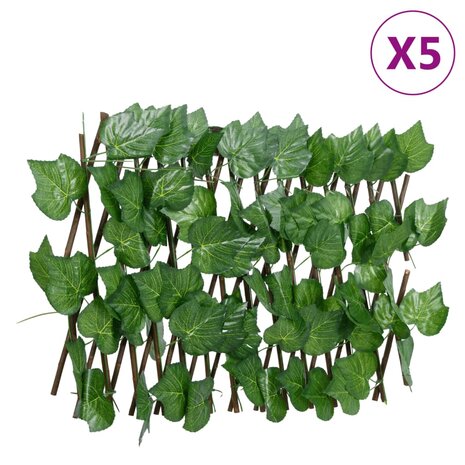Kunstplant druivenblad latwerk 5 st uittrekbaar 180x20 cm groen 1