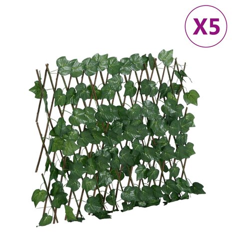 Kunstplant druivenblad op latwerk uittrekbaar 190x60 cm groen 1