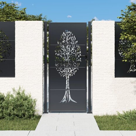 Poort 105x180 cm met boomontwerp staal antracietkleurig 1