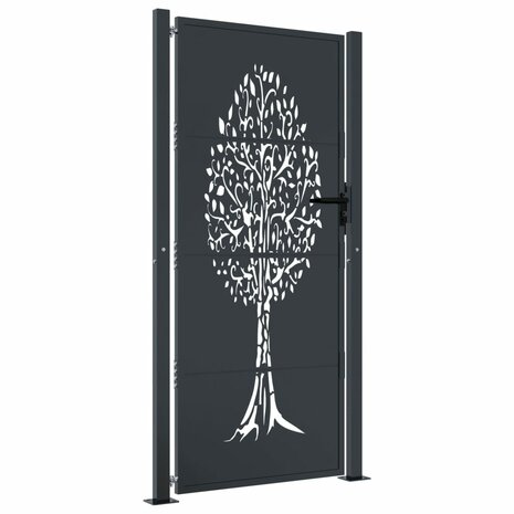 Poort 105x180 cm met boomontwerp staal antracietkleurig 2