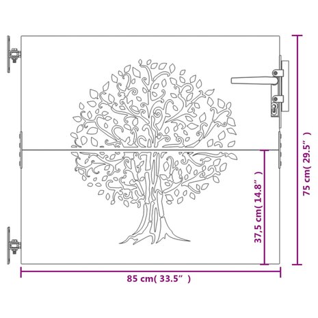 Poort 85x75 cm boomontwerp cortenstaal 10