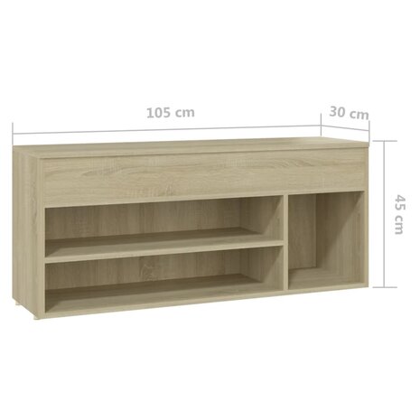 Schoenbank 105x30x45 cm bewerkt hout sonoma eikenkleurig 9