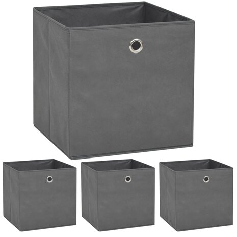 Opbergboxen 4 st 32x32x32 cm nonwoven stof grijs 1