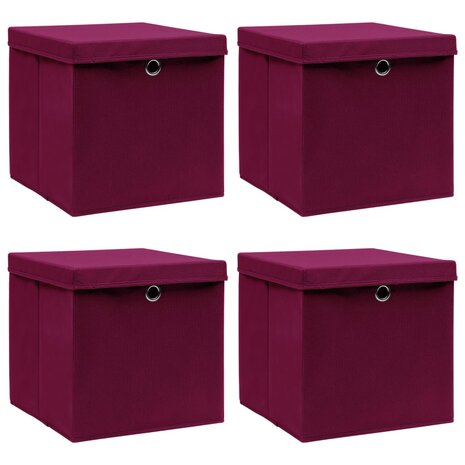 Opbergboxen met deksel 4 st 32x32x32 cm stof donkerrood 1